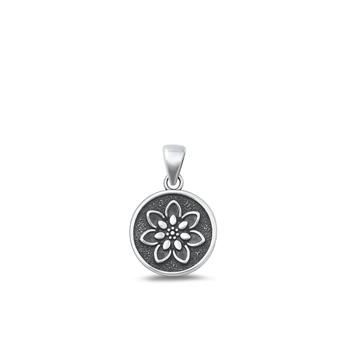Sterling Silver Oxidized Flower Plain Pendant Face Height-13mm