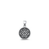 Sterling Silver Oxidized Flower Plain Pendant Face Height-13mm