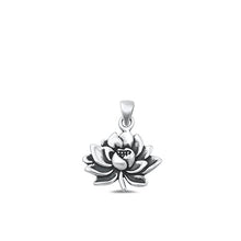 Load image into Gallery viewer, Sterling Silver Oxidized Lotus Flower Plain Pendant Face Height-13.7mm