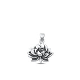 Sterling Silver Oxidized Lotus Flower Plain Pendant Face Height-13.7mm