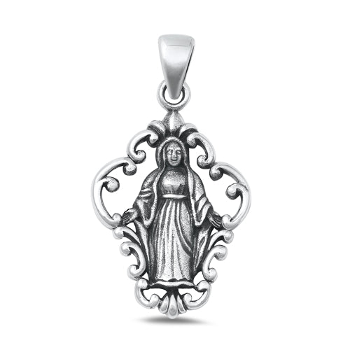 Sterling Silver Oxidized Virgin Mary Plain Pendant Face Height-29.4mm