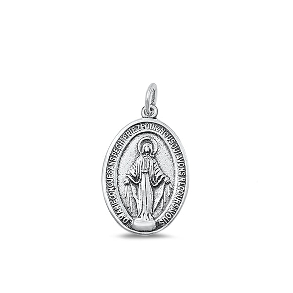 Sterling Silver Oxidized Virgin Mary Plain Pendant Face Height-28.5mm