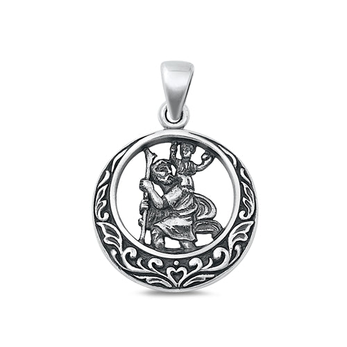 Sterling Silver Oxidized St. Christopher Plain Pendant Face Height-24.4mm