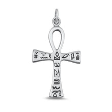 Load image into Gallery viewer, Sterling Silver Oxidized Ankh Cross Plain Pendant Face Height-33mm