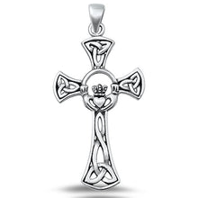 Load image into Gallery viewer, Sterling Silver Oxidized Claddagh Celtic Cross Plain Pendant Face Height-40.3mm