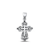 Sterling Silver Oxidized Cross Plain Pendant Face Height-21.5mm