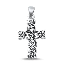 Load image into Gallery viewer, Sterling Silver Oxidized Celtic Cross Plain Pendant Face Height-30.5mm