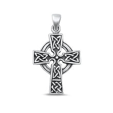 Load image into Gallery viewer, Sterling Silver Oxidized Celtic Cross Plain Pendant Face Height-27.7mm