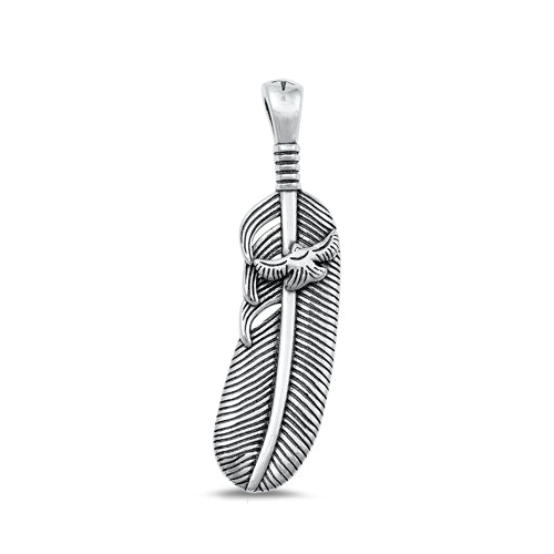 Sterling Silver Oxidized Feather And Bird Plain Pendant Face Height-31mm
