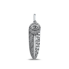 Load image into Gallery viewer, Sterling Silver Oxidized Feather And Evil Eye Plain Pendant Face Height-28.4mm