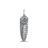 Sterling Silver Oxidized Feather And Evil Eye Plain Pendant Face Height-28.4mm