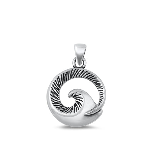 Sterling Silver Oxidized Wave Plain Pendant Face Height-20.5mm