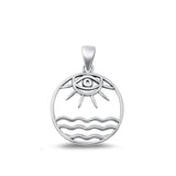 Sterling Silver Oxidized Evil Eye, Sun And Water Plain Pendant Face Height-22.2mm