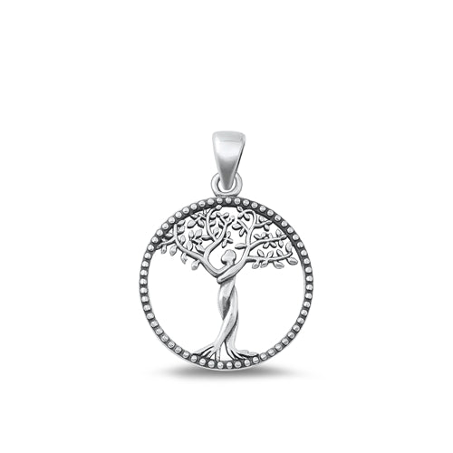 Sterling Silver Oxidized Tree Of Life Plain Pendant Face Height-20.4mm