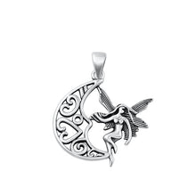 Load image into Gallery viewer, Sterling Silver Oxidized Fairy And Moon Plain Pendant Face Height-24.2mm