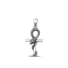 Load image into Gallery viewer, Sterling Silver Oxidized Cross And Snake Plain Pendant Face Height-21.5mm