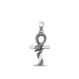 Sterling Silver Oxidized Cross And Snake Plain Pendant Face Height-21.5mm