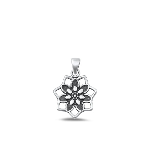 Sterling Silver Oxidized Flower Plain Pendant Face Height-15.2mm