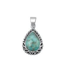Load image into Gallery viewer, Sterling Silver Oxidized Teardrop Genuine Turquoise Stone Pendant