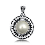 Sterling Silver Oxidized Round Mabe Pearl Stone Pendant