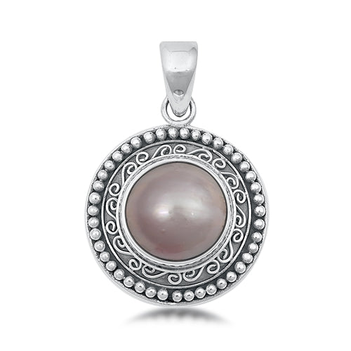 Sterling Silver Oxidized Pink Mabe Pearl Stone Pendant