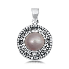 Load image into Gallery viewer, Sterling Silver Oxidized Pink Mabe Pearl Stone Pendant