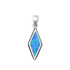 Sterling Silver Oxidized Blue Lab Opal Diamond Pendant Face Height-22.2mm