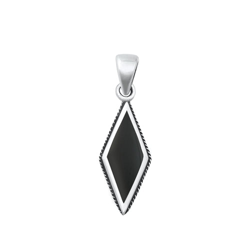 Sterling Silver Oxidized Black Agate Diamond Pendant Face Height-22.2mm