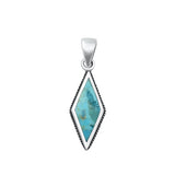 Sterling Silver Oxidized Genuine Turquoise Diamond Pendant Face Height-22.2mm