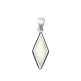 Sterling Silver Oxidized White Lab Opal Diamond Pendant Face Height-22.2mm