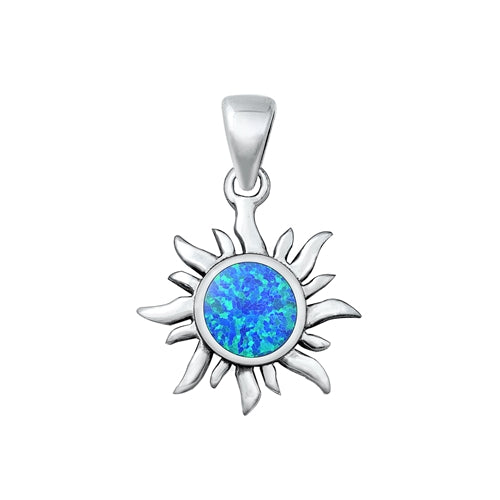 Sterling Silver Oxidized Blue Lab Opal Sun Pendant Face Height-19.6mm