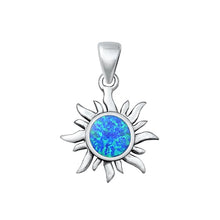 Load image into Gallery viewer, Sterling Silver Oxidized Blue Lab Opal Sun Pendant Face Height-19.6mm