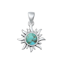 Load image into Gallery viewer, Sterling Silver Oxidized Genuine Turquoise Sun Pendant Face Height-19.6mm
