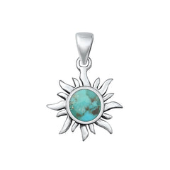 Sterling Silver Oxidized Genuine Turquoise Sun Pendant Face Height-19.6mm