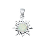 Sterling Silver Oxidized White Lab Opal Sun Pendant Face Height-19.6mm