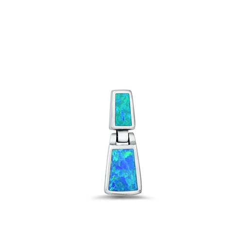 Sterling Silver Oxidized Blue Lab Opal Bar Pendant Face Height-20.7mm