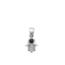 Load image into Gallery viewer, Sterling Silver Oxidized Hamsa Black Agate Pendant