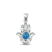 Load image into Gallery viewer, Sterling Silver Oxidized Blue Lab Opal Hamsa Pendant Face Height-20.5mm
