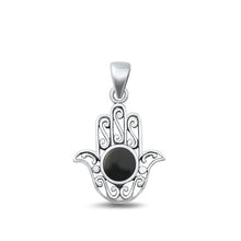 Load image into Gallery viewer, Sterling Silver Oxidized Black Agate Hamsa Pendant Face Height-19.6mm