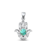 Sterling Silver Oxidized Genuine Turquoise Hamsa Pendant Face Height-20.5mm