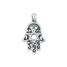 Load image into Gallery viewer, Sterling Silver Oxidized Hamsa and Star of David Genuine Turquoise Pendant