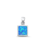 Sterling Silver Oxidized Blue Lab Opal Square Pendant Face Height-11mm