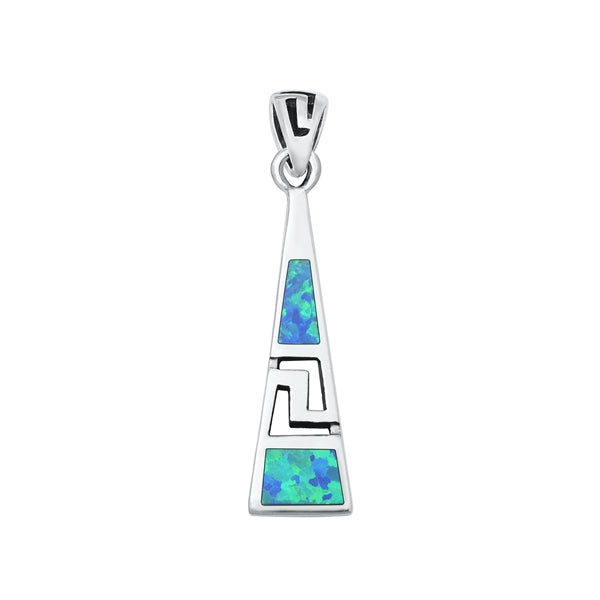 Sterling Silver Oxidized Aztec Blue Lab Opal Pendant Face Height-27mm