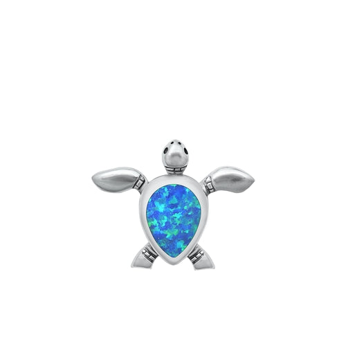 Sterling Silver Oxidized Blue Lab Opal Turtle Pendant Face Height-18.8mm
