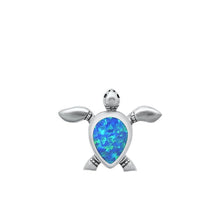Load image into Gallery viewer, Sterling Silver Oxidized Blue Lab Opal Turtle Pendant Face Height-18.8mm