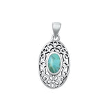 Sterling Silver Oxidized Genuine Turquoise Pendant-23.5mm