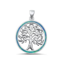 Load image into Gallery viewer, Sterling Silver Oxidized Tree Of Life Blue Lab Opal Pendant Face Height-27mm