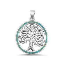 Load image into Gallery viewer, Sterling Silver Oxidized Tree Of Life Genuine Turquoise Pendant Face Height-27mm