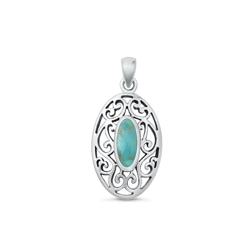 Sterling Silver Oxidized Genuine Turquoise Pendant-23.8mm
