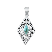 Load image into Gallery viewer, Sterling Silver Oxidized Diamond Cut Genuine Turquoise Pendant Face Height-27.5mm